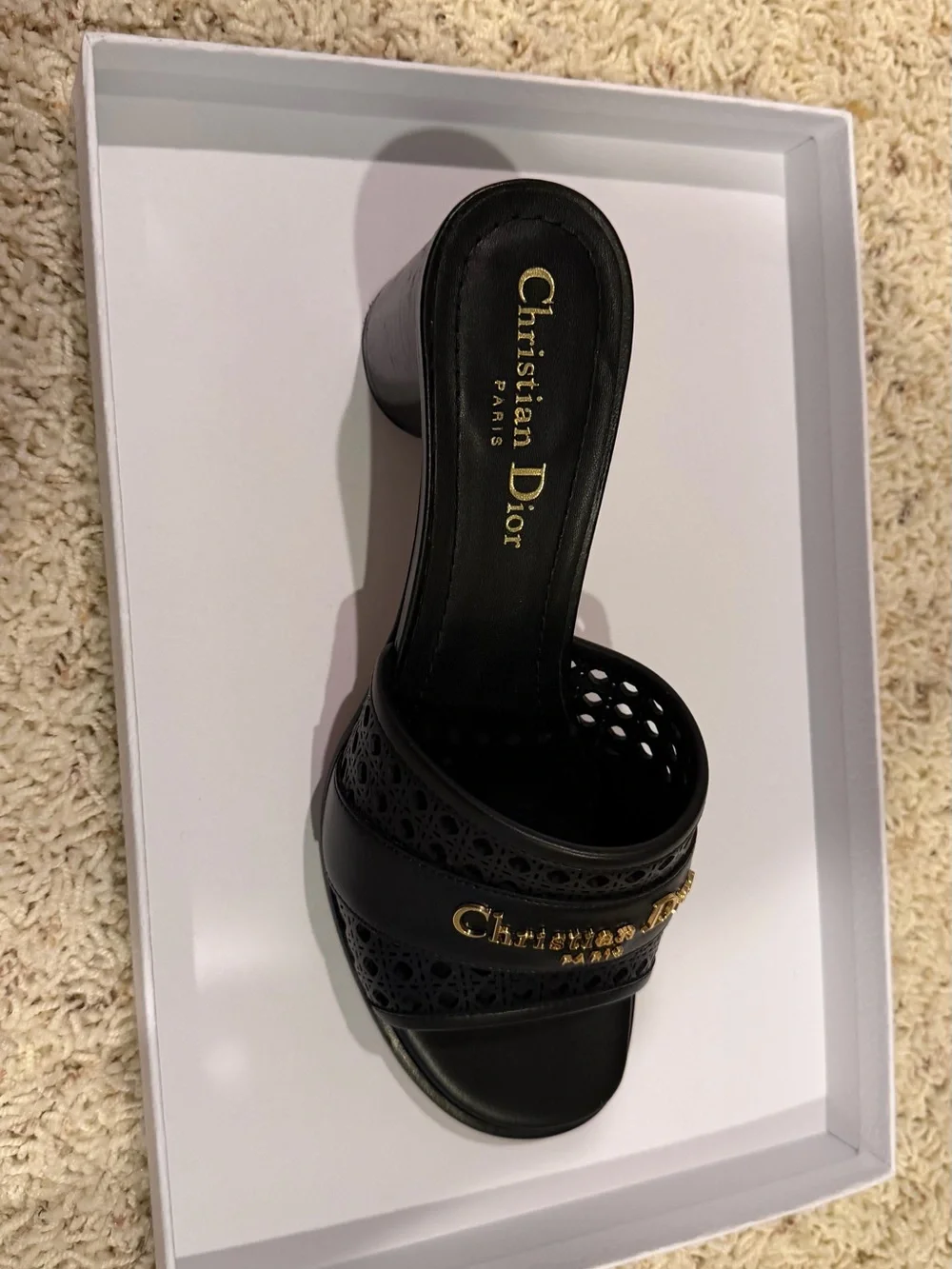 Dior Black Slides with Gold Christian Dior Logo